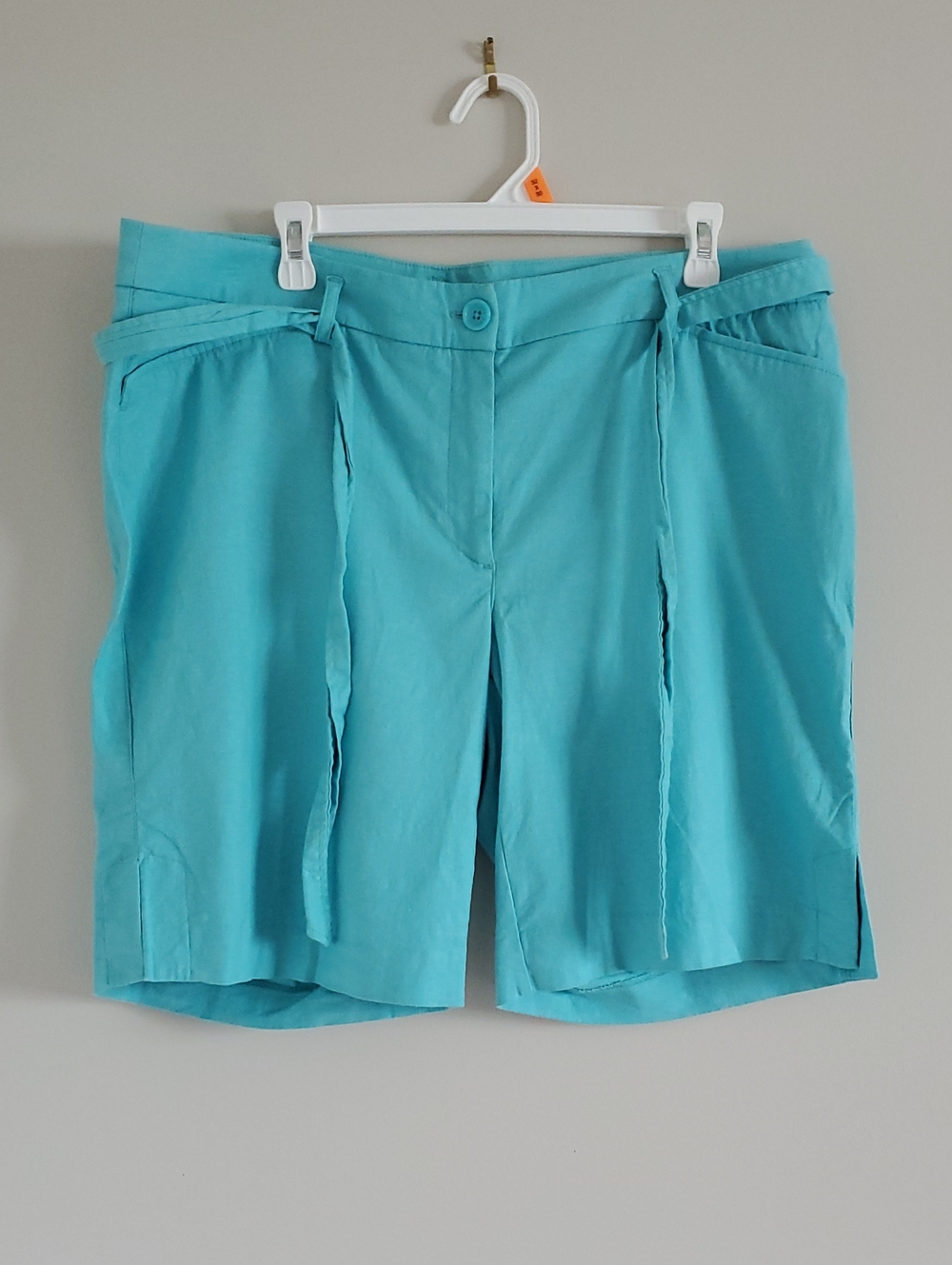 Addition Elle Aqua Tie-Front Linen Blend Bermuda Shorts Sz 14 Resortwear Career
